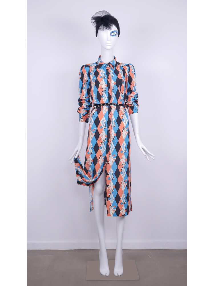 SIS by Spijkers en Spijkers viscose crepe doorknoop jurk met ronde kraag, pofmouwen en zijsplitten