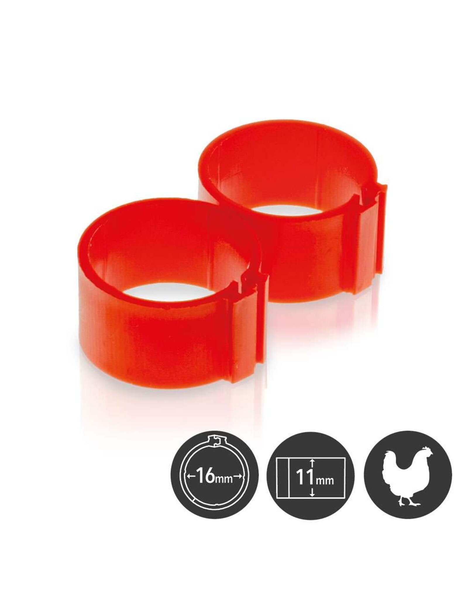 Broed accessoires Kippenringen 16 mm Rood - 25 Stuks