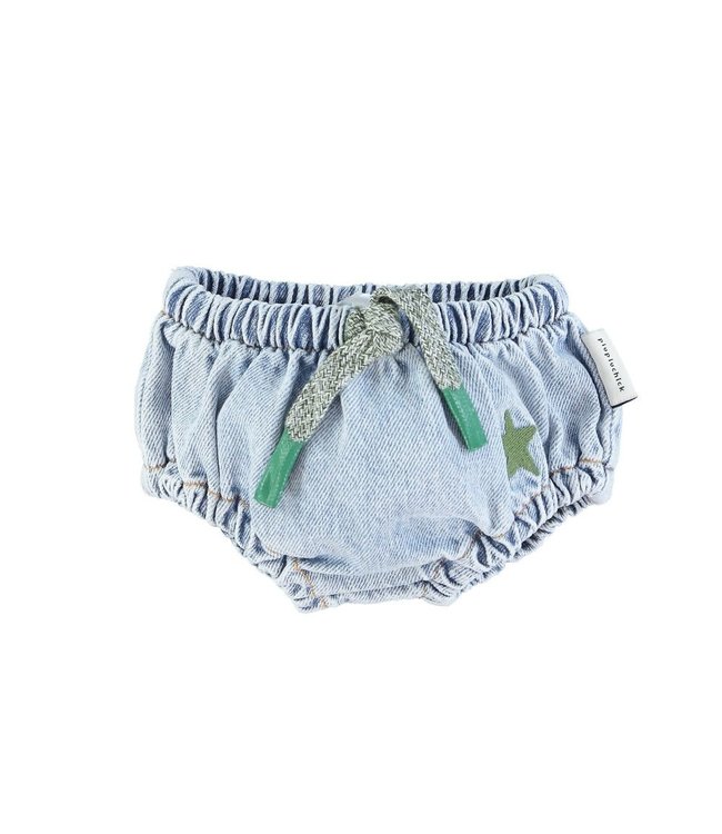Piupiuchick Baby shorties washed blue denim w. embroidered