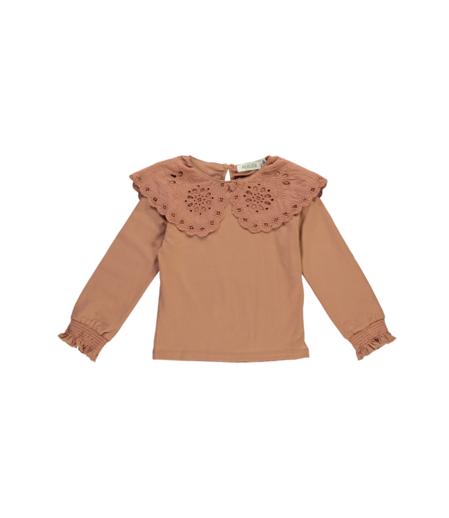 Pexi Lexi Tee with broderie collar Tawny brown