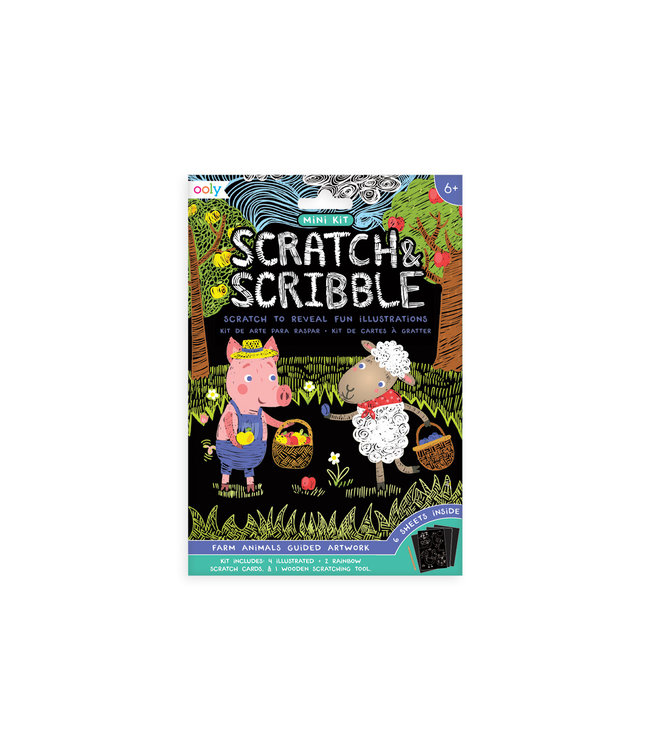 Ooly Mini Scratch & Scribble Art Kit - Farm Animals