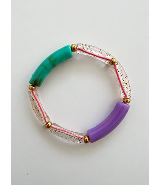 ByMelo Glitter armband tube groen/paars 14cm
