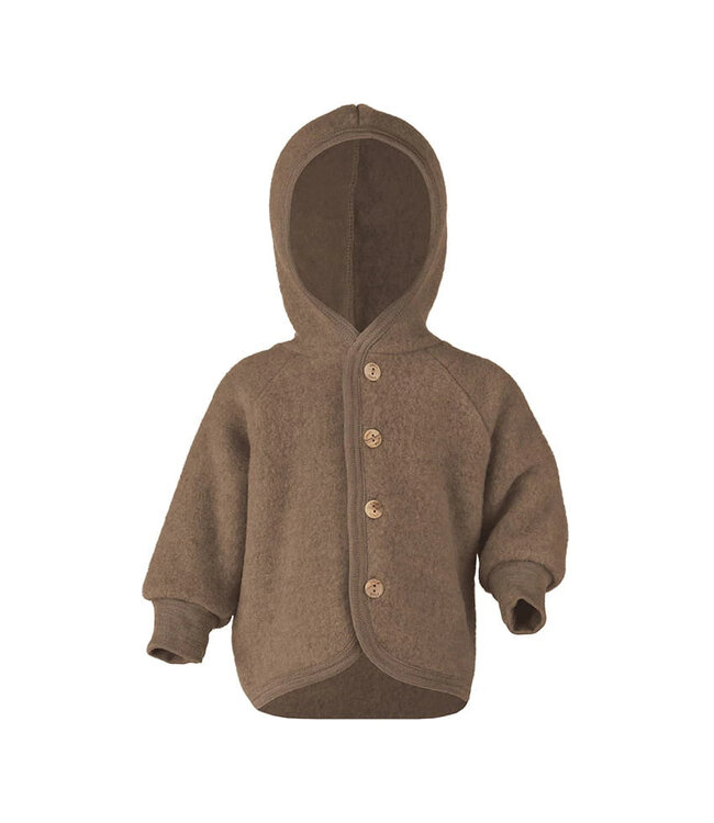 Engel Natur Hooded Jacket with wooden buttons Walnut mélange