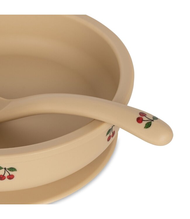 Konges Slojd BOWL & SPOON SILICONE SET Cherry