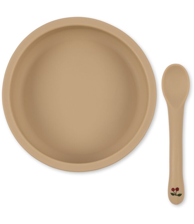 Konges Slojd BOWL & SPOON SILICONE SET Cherry