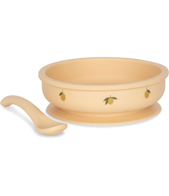 Konges Slojd BOWL & SPOON SILICONE SET Lemon