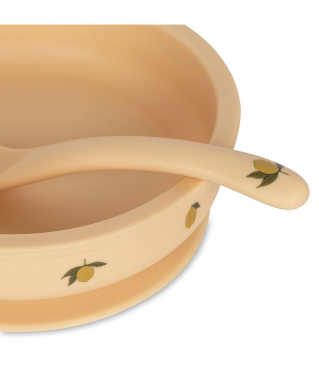 Konges Slojd BOWL & SPOON SILICONE SET Lemon