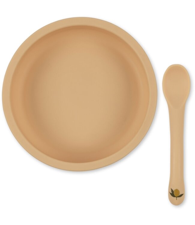 Konges Slojd BOWL & SPOON SILICONE SET Lemon