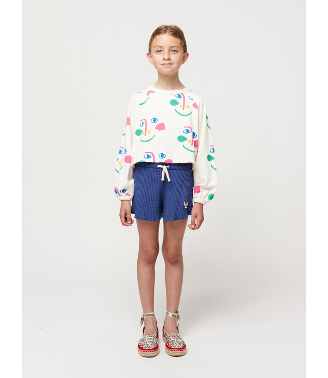 Bobo Choses Smiling Mask all over raglan sleeves cropped sweatshirt