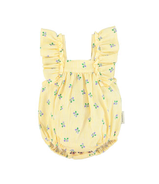 Piupiuchick baby romper w/ fringe straps | yellow stripes w/ little flowers