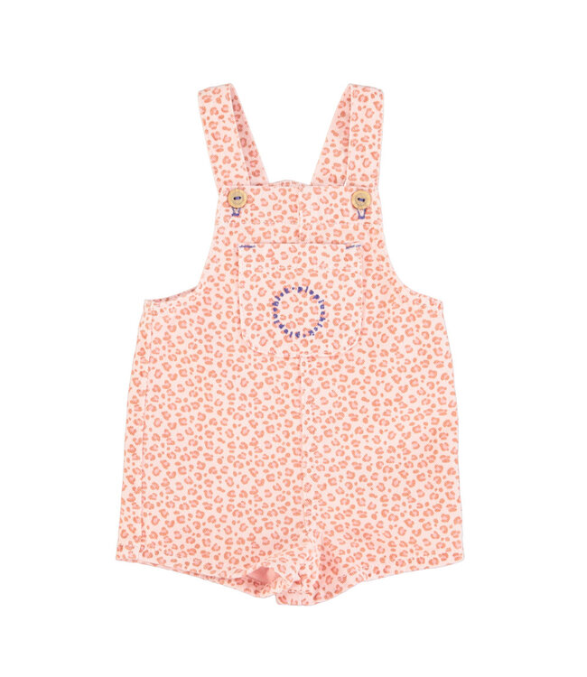 Piupiuchick baby short dungarees | light pink w/ animal print