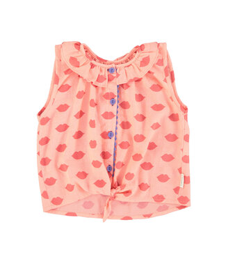 Piupiuchick sleeveless shirt w/ collar | pink w/ red lips