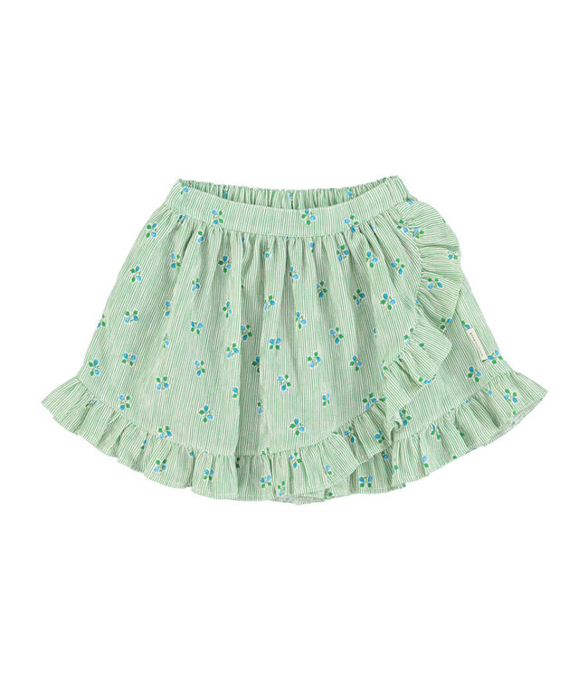 Piupiuchick short skirt w/ ruffles | green stripes w/ little flowers