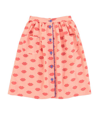 Piupiuchick long skirt w/ front pockets | pink w/ red lips