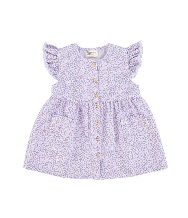 Piupiuchick short dress w/ ruffles on shoulders | lavender w/ animal print