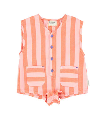 Piupiuchick short sleeveless jumpsuit | orange & pink stripes