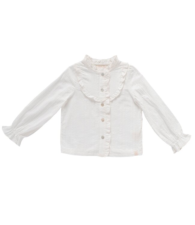 Navy Natural Ruffle blouse white embroidery