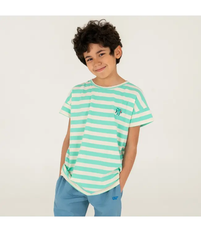 Lötiekids Tshirt short sleeve Stripes+Fish offwhite