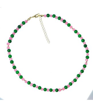 LMDI BEADED NECKLACE GREEN & PINK