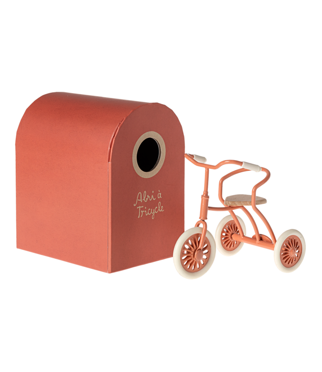 Maileg Abri a tricycle  Mouse - coral