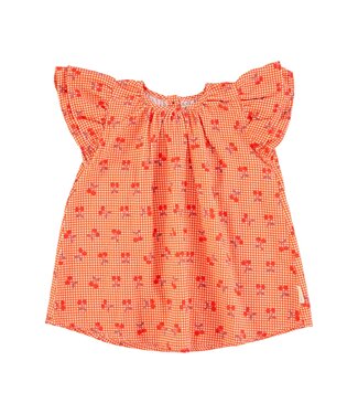 Piupiuchick short dress | red & white checkered w/ cherries