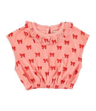 Piupiuchick sleeveless blouse w/ collar | pink w/ red bows