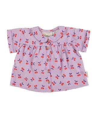Piupiuchick peter pan collar shirt | purple & white checkered w/ cherries