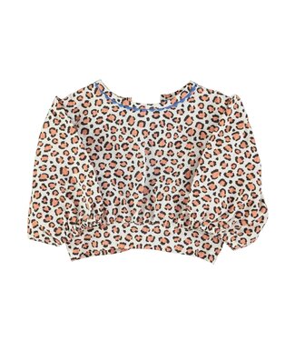 Piupiuchick cropped blouse w/ baloon sleeves | ecru w/ animal print