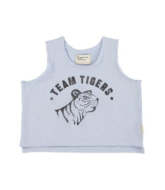 Piupiuchick sleeveless t ́shirt | light blue w/ tiger print