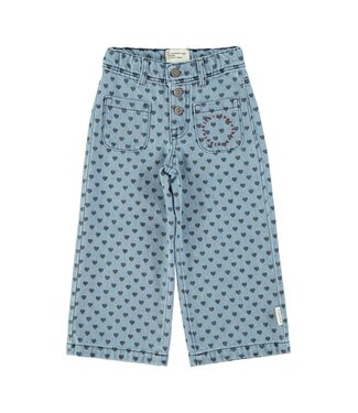 Piupiuchick Flare trousers | Washed blue denim w/ black hearts