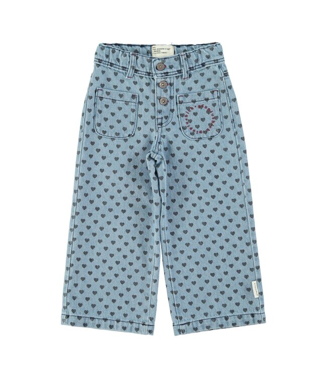 Piupiuchick Flare trousers | Washed blue denim w/ black hearts
