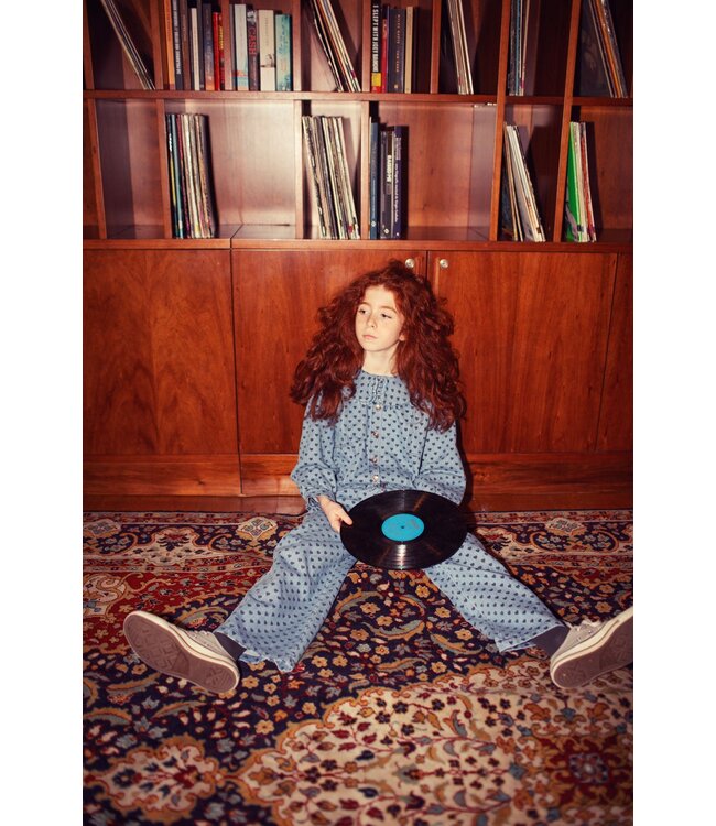 Piupiuchick Flare trousers | Washed blue denim w/ black hearts