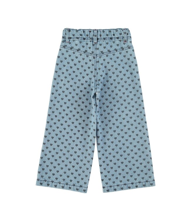 Piupiuchick Flare trousers | Washed blue denim w/ black hearts