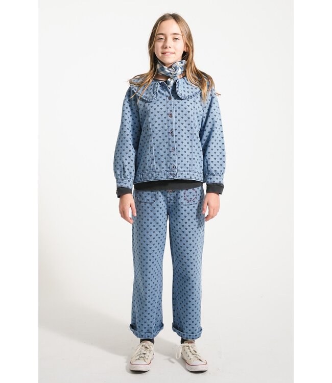 Piupiuchick Flare trousers | Washed blue denim w/ black hearts