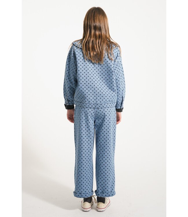 Piupiuchick Flare trousers | Washed blue denim w/ black hearts