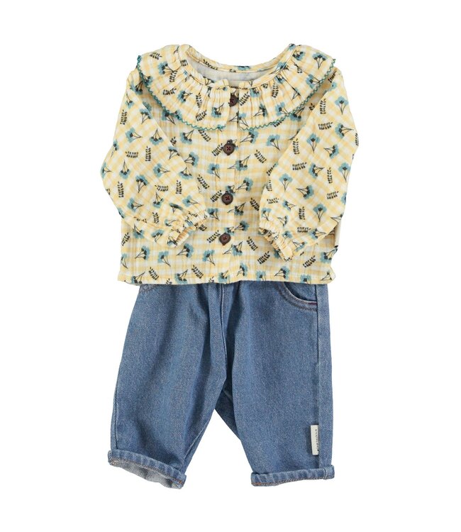 Piupiuchick Baby trousers | Washed navy denim