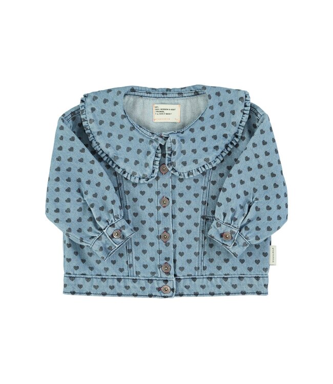 Piupiuchick Jacket | Washed blue denim w/ black hearts