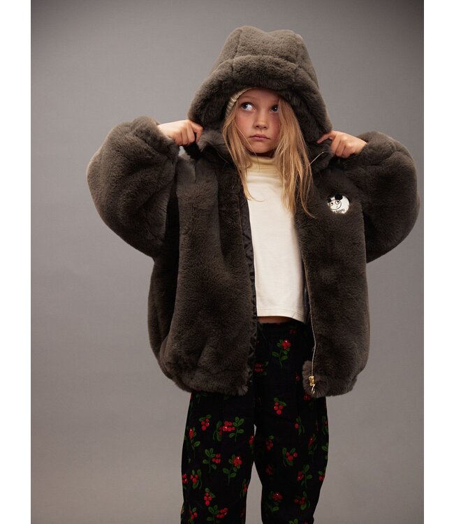 Mini Rodini Ritzratz patch faux fur jacket