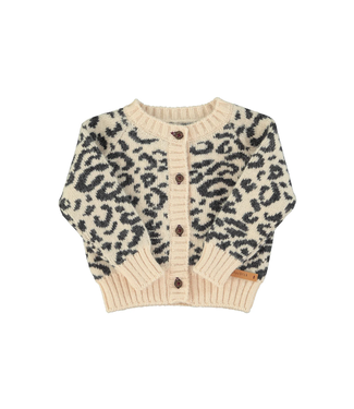 Piupiuchick Knitted baby cardigan | Light pink w/ black animal print