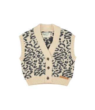 Piupiuchick Knitted waistcoat | Light pink w/ black animal print