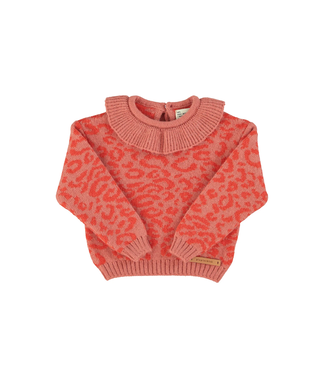 Piupiuchick Knitted sweater w/ collar | Pink w/ animal print