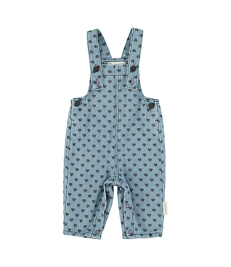Piupiuchick Dungarees | Washed blue denim w/ black hearts