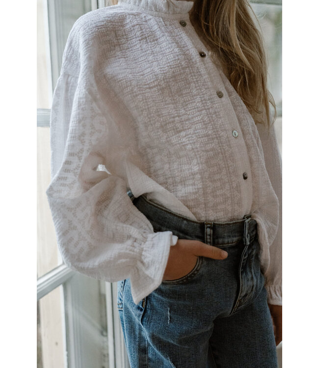 Navy Natural Tilda blouse white broderie