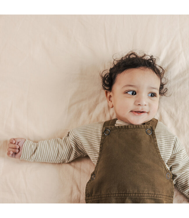 Drop-shoulder top l/s soft moss stripes