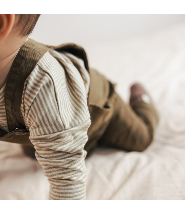 Drop-shoulder top l/s soft moss stripes