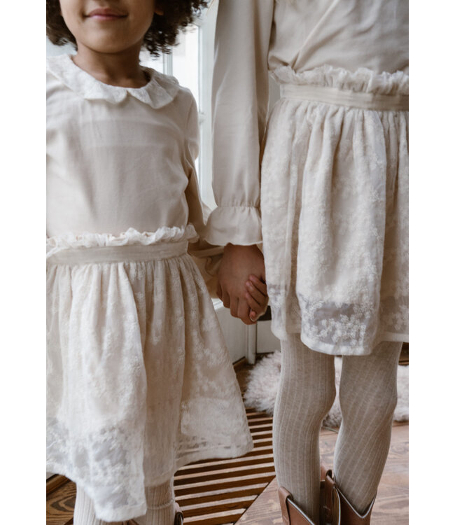 Navy Natural Lily skirt flower broderie