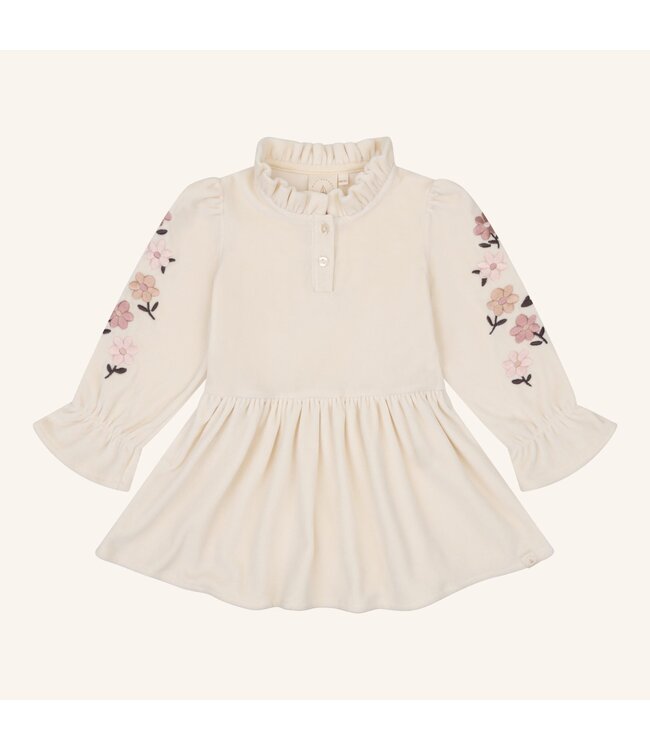 Navy Natural Madee dress almond velvet with broderie flowers