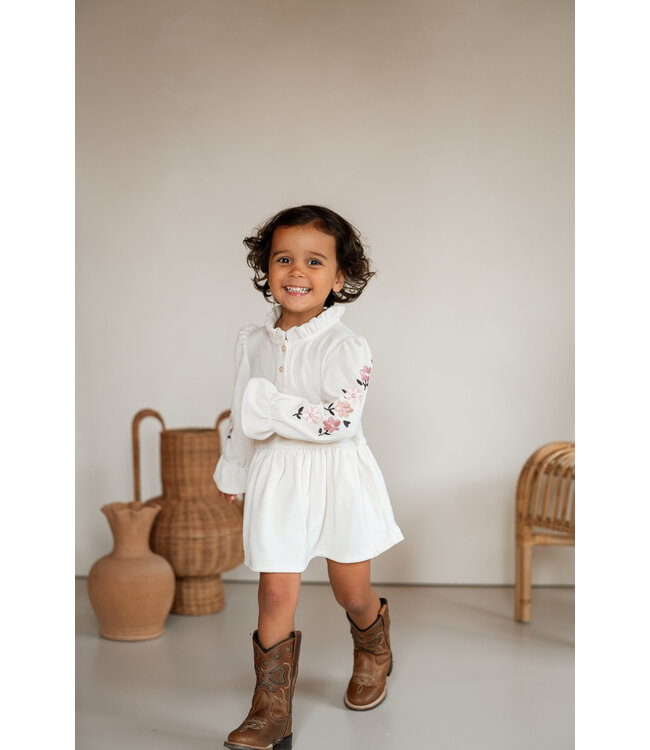 Navy Natural Madee dress almond velvet with broderie flowers