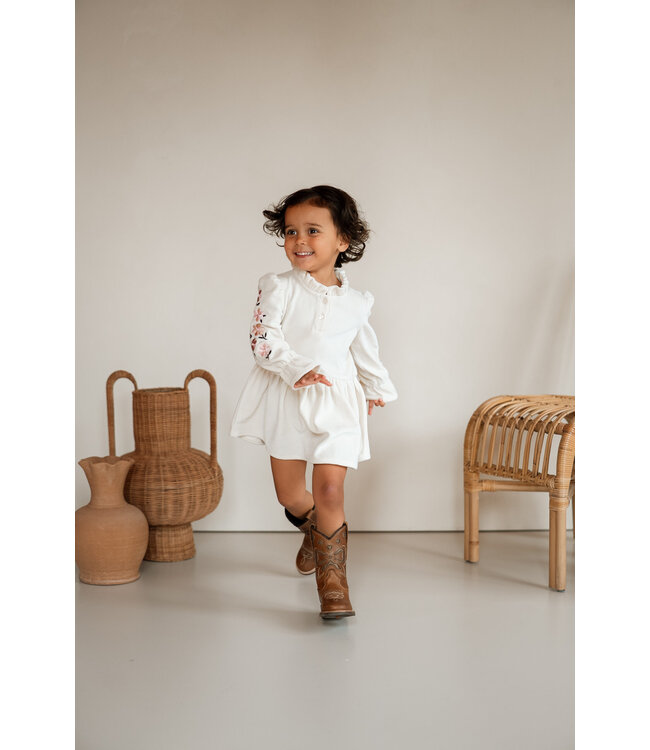 Navy Natural Madee dress almond velvet with broderie flowers