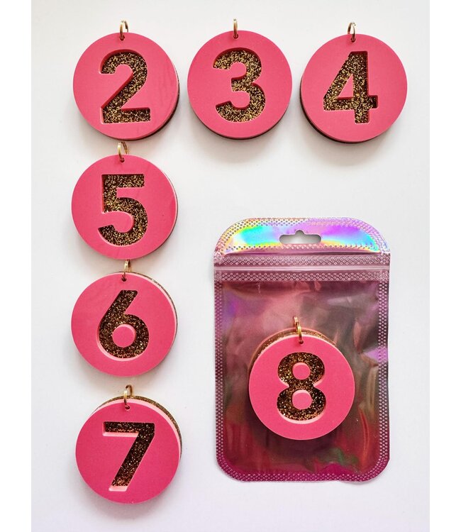 ByMelo Los cijfer verjaardagsketting Roze/glitter